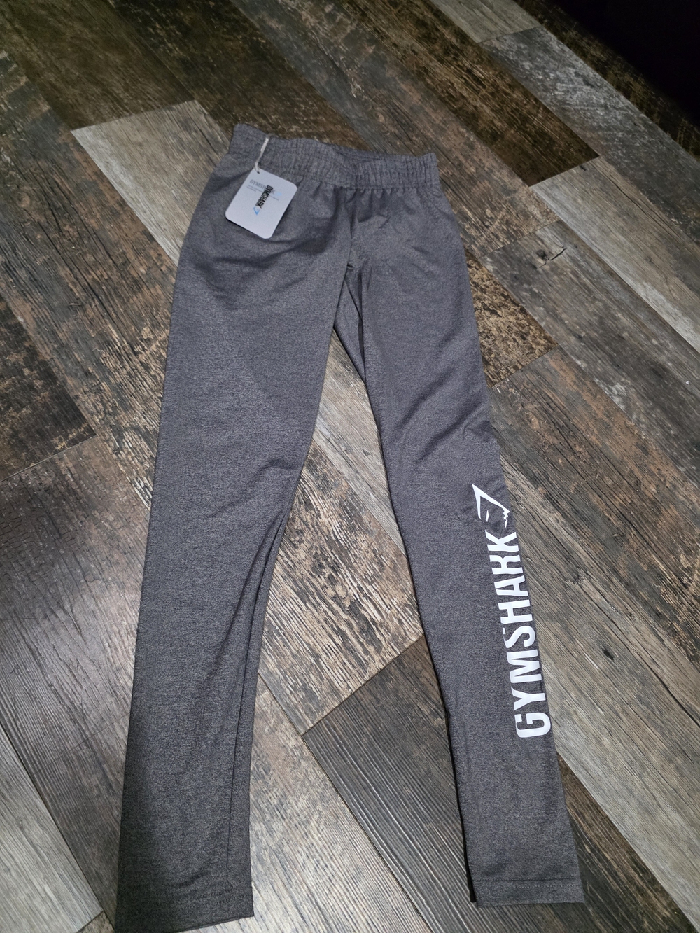 Gymshark Womens Charcoal Gray Leggings with White Logo